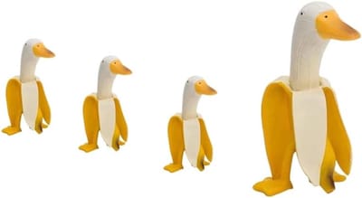 4 Stuks Banana Duck Tuindecoratie Beelden - Creatieve Hars Sculpturen voor Tuin, Patio en Buitenruimte - Unieke Decoratieve Ornamenten voor Thuis en Kantoor
