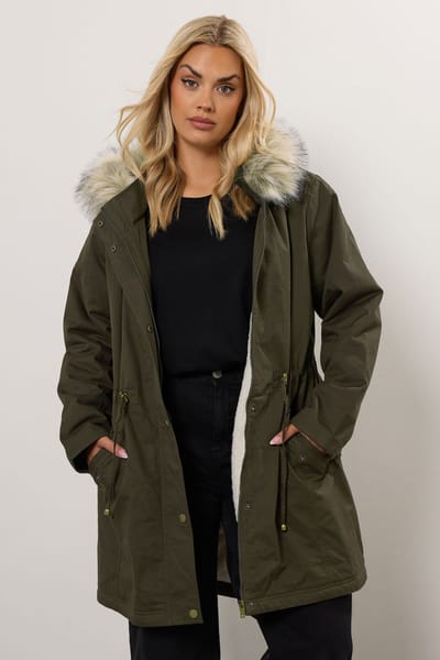 Yours Khaki Groene Bont Trim Parka Jas Size 42