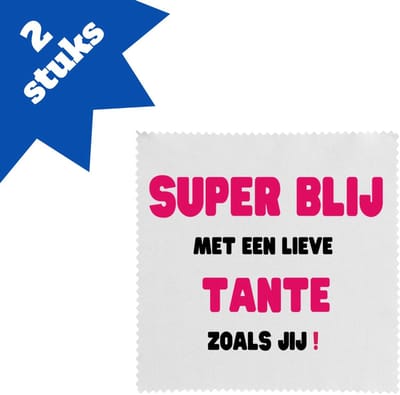 Akyol - super blij met een lieve tante zoals jij brillendoekjes - Tante - de liefste tante - verjaardag - cadeautje voor tante - tante artikelen - kado - geschenk - 17,8 bij 17,8 cm - 2 stuks