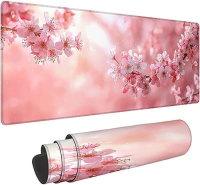 Bureauonderlegger XXL - Grote muismat - Gaming en kantoor - Anti-slip basis - 120x60cm - Kersenbloesem roze