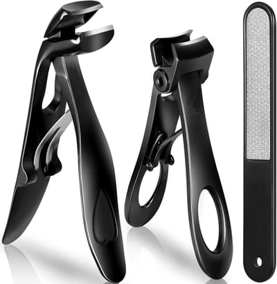 BOTC Nagelknipper voor senioren - Brede nagelknipper voor vingers en schuine teennagelknipper - voor dikke nagels - 3 Stuks - Zwart