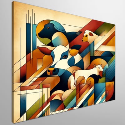 Modern vee schilderij | Hedendaagse weidekunst: een eigentijdse verbeelding van boerenleven en natuur | Kunst - 30x30 centimeter op Canvas | Foto op Canvas