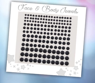 Face & Body Jewels (165 Diamantjes Zwart) [Dots Strass Steentjes met Zelfklevend Plaklaag - Sticker Diamantjes voor Lichaam en Gezicht - Festival Tattoo Set Outfit Glitter - Juwelen Rhinestones Rhine stones - Plak Diamantjes]