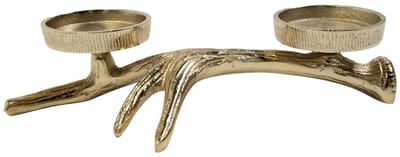 Waxinelicht -theelicht Standaard gewei 2 goud 7,5x28x17cm