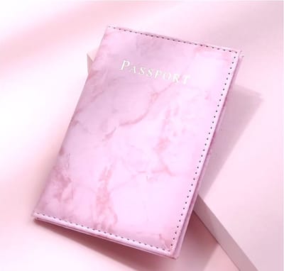 Paspoort Hoesje - Vakantie - Zomer - Winter - Vliegtuig - Marmerlook - Roze 10x15cm
