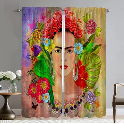 Verduisterend Gordijn voor Kamer 2 Panel F-kahlo Keukengordijnen Home Interieurgordijnen Halloween Decoratie Scheidingsgordijnen Woonkamer W50xH70cmx2pcs-CL red