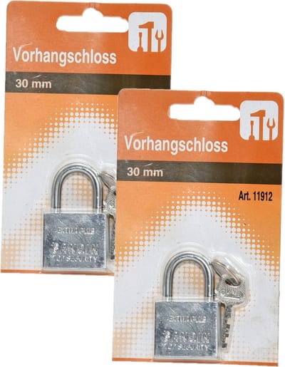 Humbert Hangslot met 3 sleutels - 2x - 30 mm - messing - kofferslot