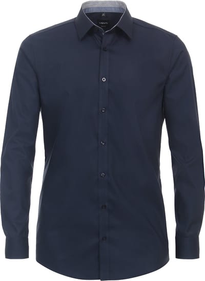 VENTI body fit overhemd - popeline - blauw - Strijkvriendelijk - Boordmaat: 36