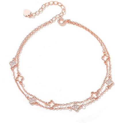 ByShane - Enkelbandje met klavertje vier bedel van sterling zilver en zirkonia voor dames - Verstelbare enkelarmband
