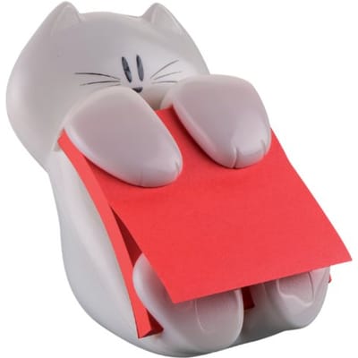 Post-it® Z-Notes Dispenser Kat + 1 X  Post-it® Super Sticky Z-Notes, Poppy, 76 x 76 mm, 90 blaadjes/blok