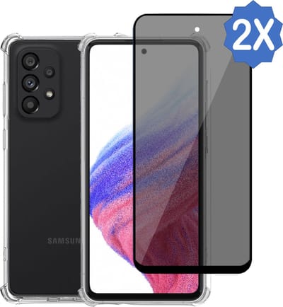 Hoesje geschikt voor Samsung A53 5G + 2x Screenprotector – Gehard Glas Cover - Shock Proof Case Transparant