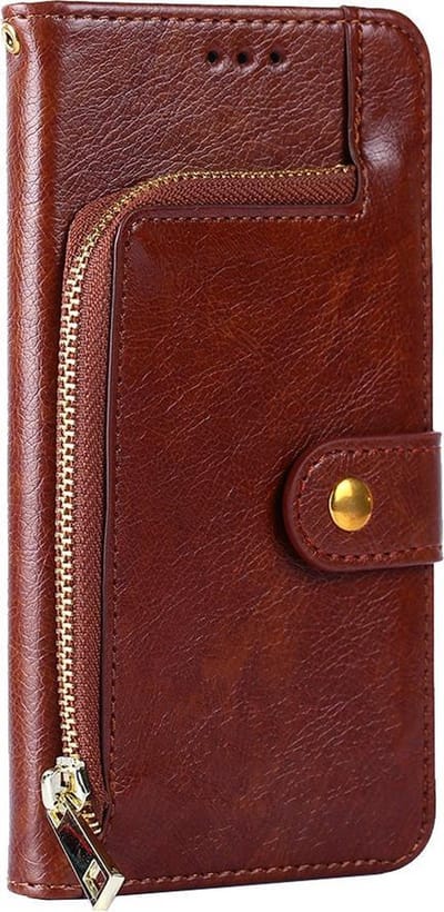 Hoesje geschikt voor iPhone 7 - Bookcase - Koord - Pasjeshouder - Portemonnee - Rits - Kunstleer - Bruin