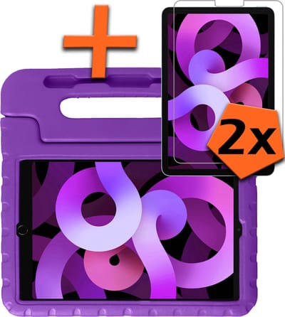 Hoesje - Geschikt voor Apple iPad Air 5 (2022) - 10.9 inch - 5e Generatie - M1 - Met 2x Screenprotector - Kinderhoes Shockproof Bumper - Kidsproof Case - Tablet Hoes - Kinder Hoes Cover - Paars