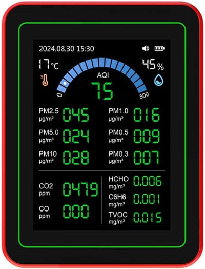 Allecto - Draagbare Luchtkwaliteitsmeter - CO2 en TVOC Tester - 18 in 1 Functies - Voor Thuisgebruik - PM2.5 en HCHO Metingen - Nauwkeurige Monitor...