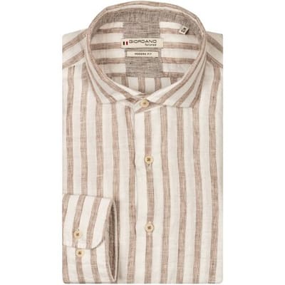 Giordano Overhemd Row Cutaway Collar Linen Blend Stripe Kitt / male
