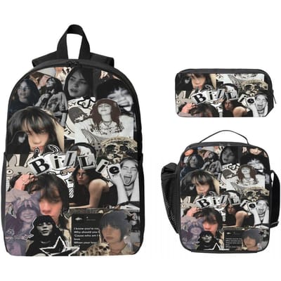 3-delige Billiesd Prints Rugzakset voor Meisjes Jongens Etui Sets Schooltassen Sets met Lunchbox Voor Basisschoolleerlingen Rugzak gray