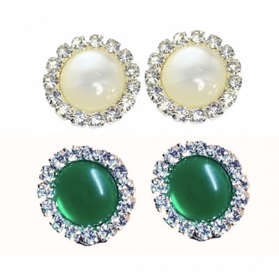 2 paar cilp oorbellen - groen-Wit -1.5 cm-Charme Bijoux