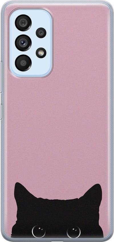 Hoesje geschikt voor Samsung Galaxy A33 - Zwarte kat - Soft Case - TPU - Print - Roze - Mooie Telefoonhoesjes