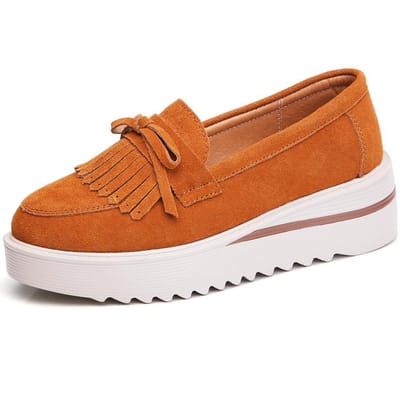 Mode Herfst lente Dames Platform Schoenen Vrouw Platte Swing Klassieke kwastjes Schoenen Dame Instapper Comfort Zwart Dames suède Schoenen 41 brown