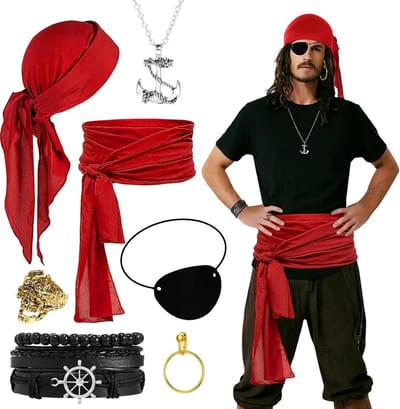 Piratenkostuum voor Dames met Accessoires, Hoofddoek en Middeleeuwse Stijl voor Halloween en Carnaval