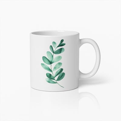 Botanische Koffiemok – Minimalistisch Groen Blad Aquarel Ontwerp – Stijlvol Cadeau voor Natuurliefhebbers & Plantenfans