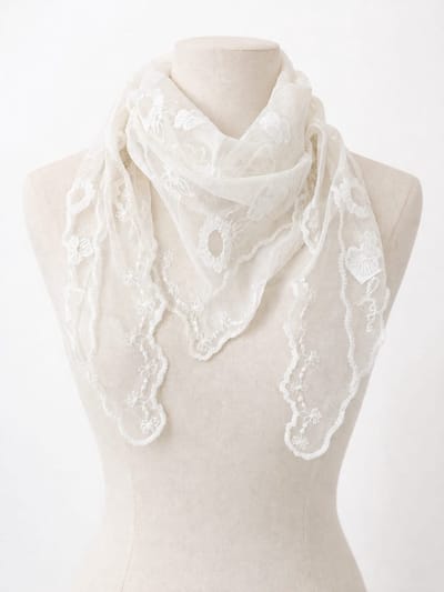 Mooie geborduurd neksjaal wit- Haarsjaal zomer gebloemd- Driehoekige kanten sjaal- Vintage-Hoog kwaliteit - Cadeau voor dames| Moederdag Cadeau