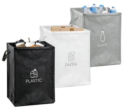 3-delige afvalsorteerzakken, stevige opbergsystemen voor recycling, handige verzamelcontainers