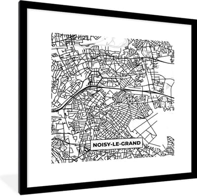 Fotolijst incl. Poster Zwart Wit- Stadskaart - Plattegrond - Kaart - Frankrijk - Noisy-le-Grand - Zwart wit - 40x40 cm - Posterlijst