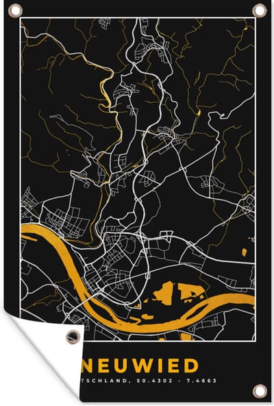 Muurdecoratie Neuwied - Goud - Stadskaart - Plattegrond - Duitsland - Kaart - 120x180 cm - Tuinposter - Tuindoek