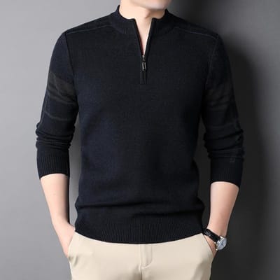 Winter Nieuw Trendy Casual Heren Trui met Lange Mouwen Warm voor Jong en Middelbare Leeftijd Halve Col Trui met Rits XXXL black