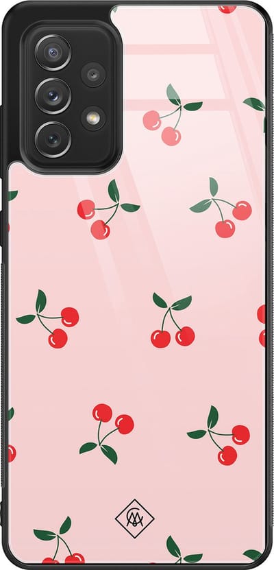 Casimoda® hoesje - Geschikt voor Samsung Galaxy A52 5G - Kersjes - Luxe Hard Case Zwart - Backcover telefoonhoesje - Roze