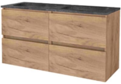 Basic-Line Start 46 Badkamermeubelset - 120 x 46 cm - Greeploos - 4 Lades - Hardstenen Wastafel - Zonder Kraangat - Whisky Oak