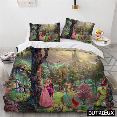 Collection de Literie Film d'Animation 3D Aladdin Jasmine Princesse Disney Housse de Couette Collection 3 Pièces Housse de Couette et Taie d'Oreiller Textile de Maison Cadeau AU Double(180x210cm)