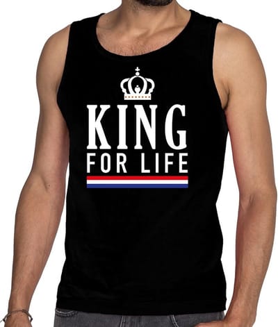 Zwart King for life tanktop / mouwloos shirt - Singlet voor heren - Koningsdag kleding S