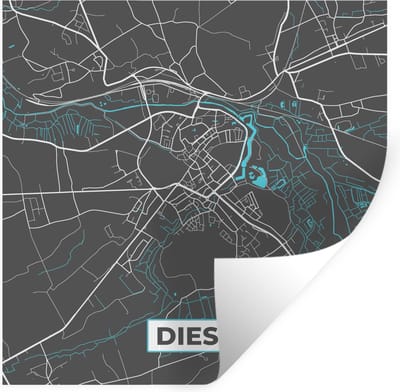 Muurstickers - Sticker Folie - Stadskaart – Grijs - Kaart – Diest – België – Plattegrond - 100x100 cm - Plakfolie - Muurstickers Kinderkamer - Zelfklevend Behang XXL - Zelfklevend behangpapier - Stickerfolie