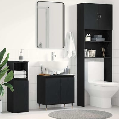 vidaXL - Wastafel - kabinet - voor - de - badkamer - Zwart - Eiken - 58 - x - 33 - x - 60 - cm