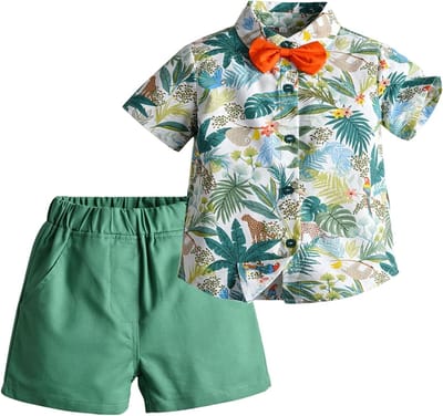 Tropisch Bloemen Set voor Baby Jongens - Katoenen Shirt en Shorts voor Zomer Strandmode