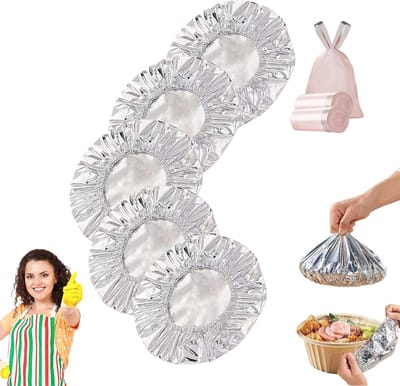 Herbruikbare Aluminiumfolie Voedselhoezen - Elastisch Rekbaar Deksel voor Bordjes enkommen - Zwaarkeukenfolie Isolatiehoezen voor Kommen - Picknicks Feestjes Geschikt voor 10-28 cm Bakken - 100 Stuks