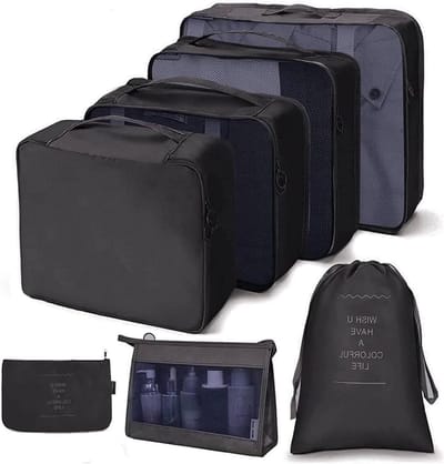 Reis Organizer Set - Koffer Organizers - Bagage Ordenen - Waterproof Stof - 7 Delig - Zwart