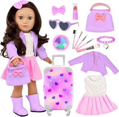 Poppenkoffer Speelset - Accessoires Koffer - Fantasie Spelen - Inclusief Make-up - 18 inch Poppen - Roze