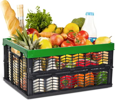 Opvouwbare Boodschappenmand 30L Groen Zwart Draagbox Stabiele Opbergbox Keuken Speelgoedmand