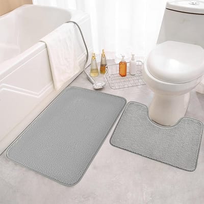 SnelShoppen - Badkamertapijten Set 2-delig, Microvezel, Antislip Badmat en WC-mat met Uitsparing, Wasbare Badmatten voor Vrijstaande Toiletten, 50 x 8