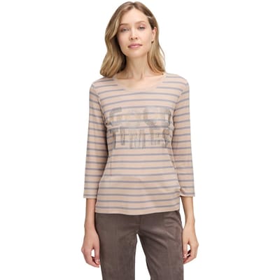 Gestreept shirt met glitterprint - beige / grijs - Gr. 40 van Goldner Fashion