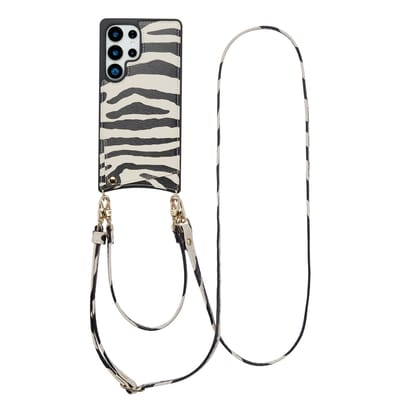 Selencia Hoesje - Geschikt voor Samsung Galaxy S25 Ultra - Backcover met koord en pashouder - Zazzy Zebra
