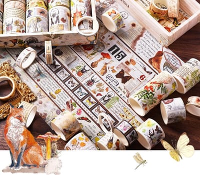 Mega Washi tape set Vintage Flora & Fauna 18 rollen - Masking tape - Leuk voor o.a. bulletjournal, scrapbooking, in agenda's en voor het maken van kaarten