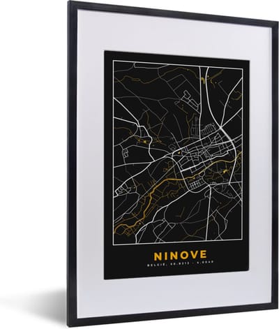 Fotolijst incl. Poster - Plattegrond - Ninove - Stadskaart - Goud - Kaart - 30x40 cm - Posterlijst