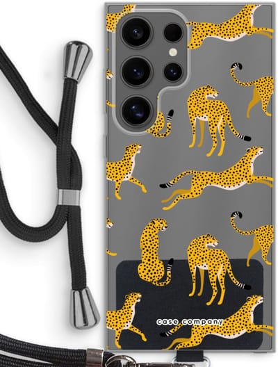Case Company® - Hoesje met koord geschikt voor Samsung Galaxy S24 Ultra hoesje met Koord - Luipaard - Telefoonhoesje met Zwart Koord - Bescherming aan alle Kanten en Over de Schermrand