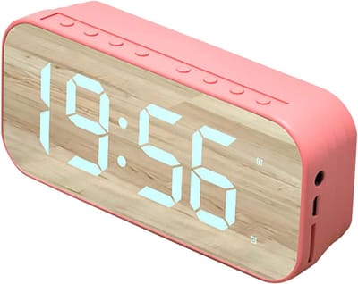 Digitale Klok - Wekker Radio - Slaapkamer Bureau - Spiegel Display - 16x9x5 cm - Roseate