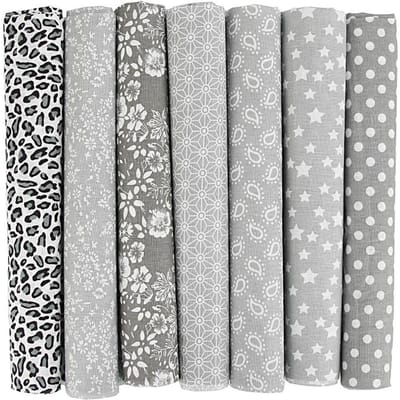 7 pièces/kit, Chutes de tissus mélangés, Découpes, Tissu pour patchwork, Coupons pré-coupés, Matière coton, 25*25cm, Lot, Tissu neuf 7pcs Of 25*25cm grise