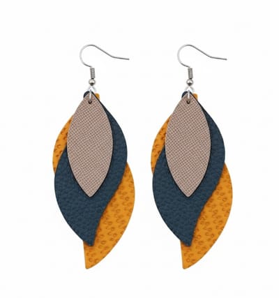 Geel groen grijs oorhangers oorbellen voor dames in bladvorm met gelaagd design